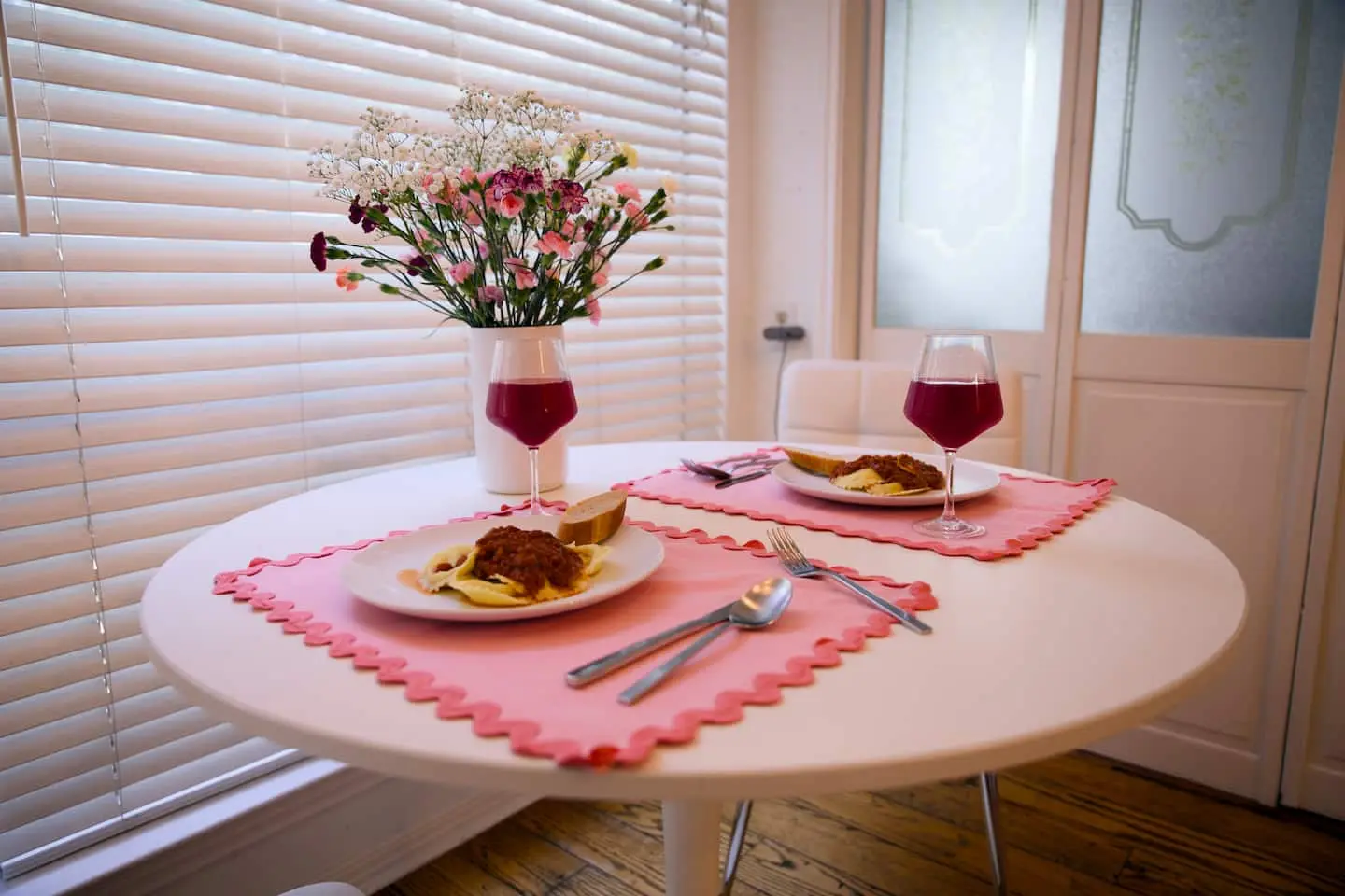 Dining table set for two